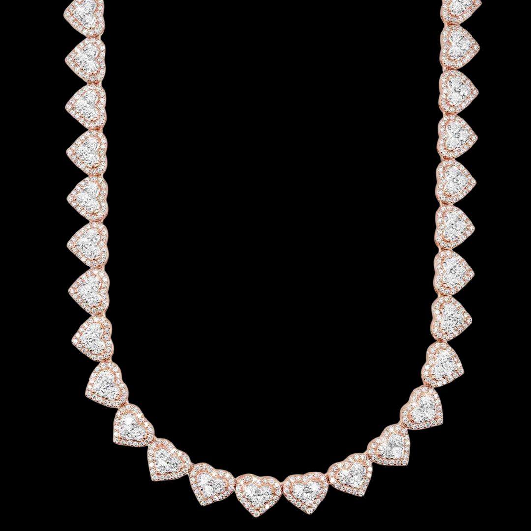 8.5mm Iced Out Heart Cluster Tennis Chain in 14K Rose Gold Front View