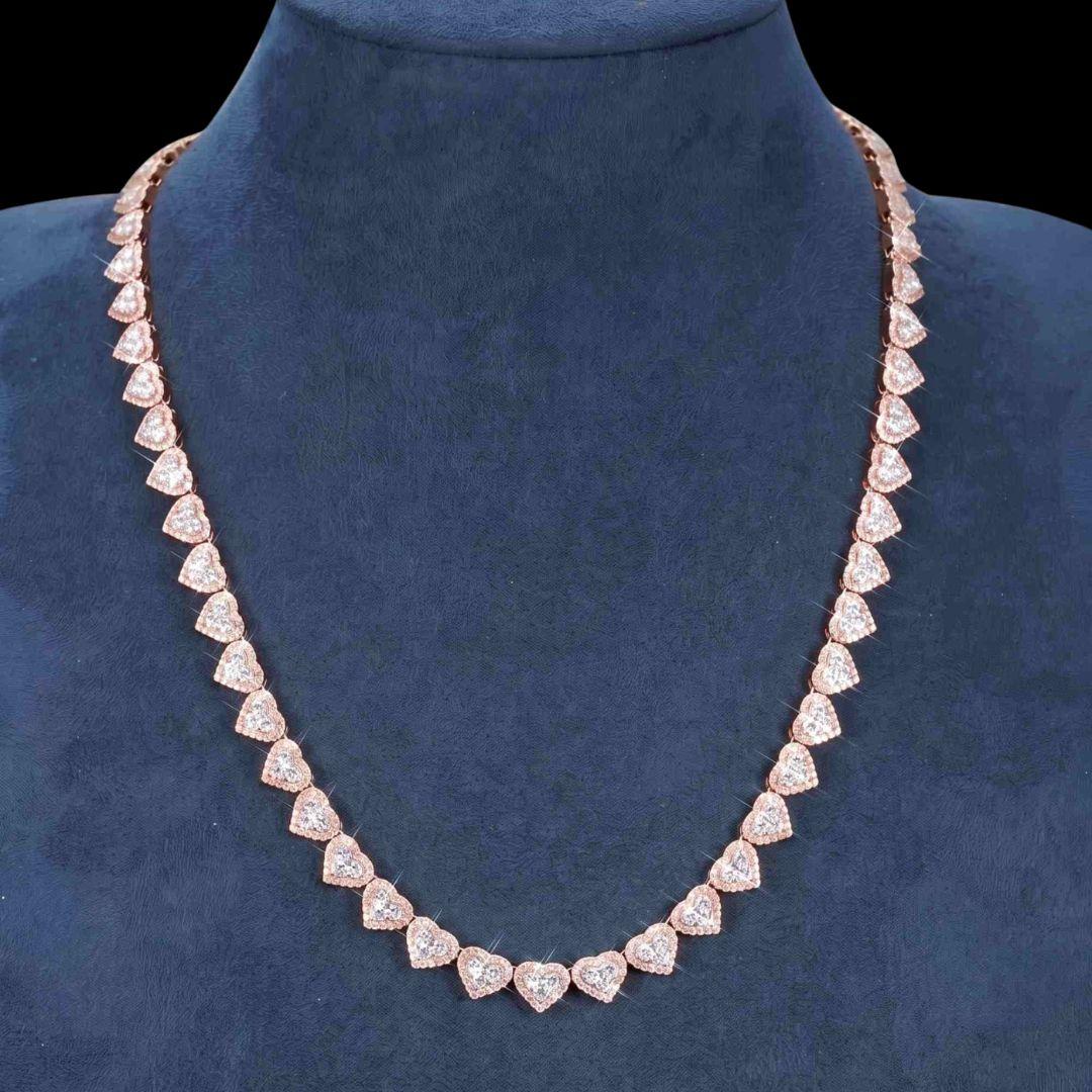 8.5mm Iced Out Heart Cluster Tennis Chain in 14K Rose Gold Necklace Display