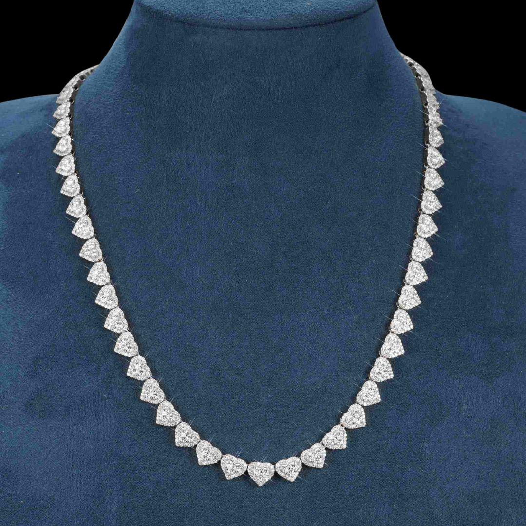 8.5mm Iced Out Heart Cluster Tennis Chain in 14K White Gold Necklace Display