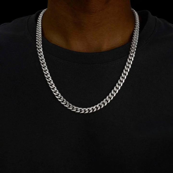 8mm Cuban Link Chain in 925 Sterling Silver Neck View