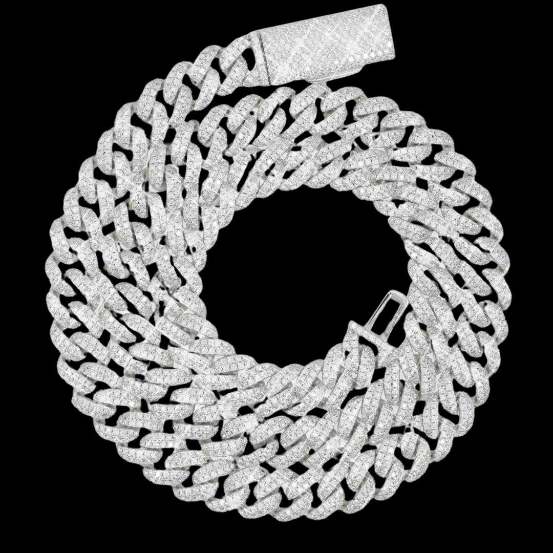 10MM D-E VVS Moissanite Iced Cuban Link Necklace in 14K Gold