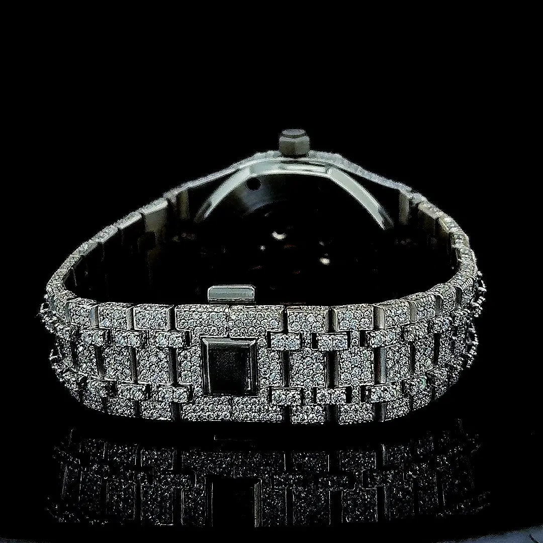 AP Royal Oak Arabic Numerals Dial Fully Iced Out Moissanite Watch Caseback View