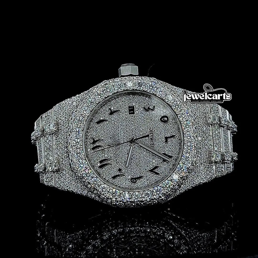 AP Royal Oak Arabic Numerals Dial Fully Iced Out Moissanite Watch Front View