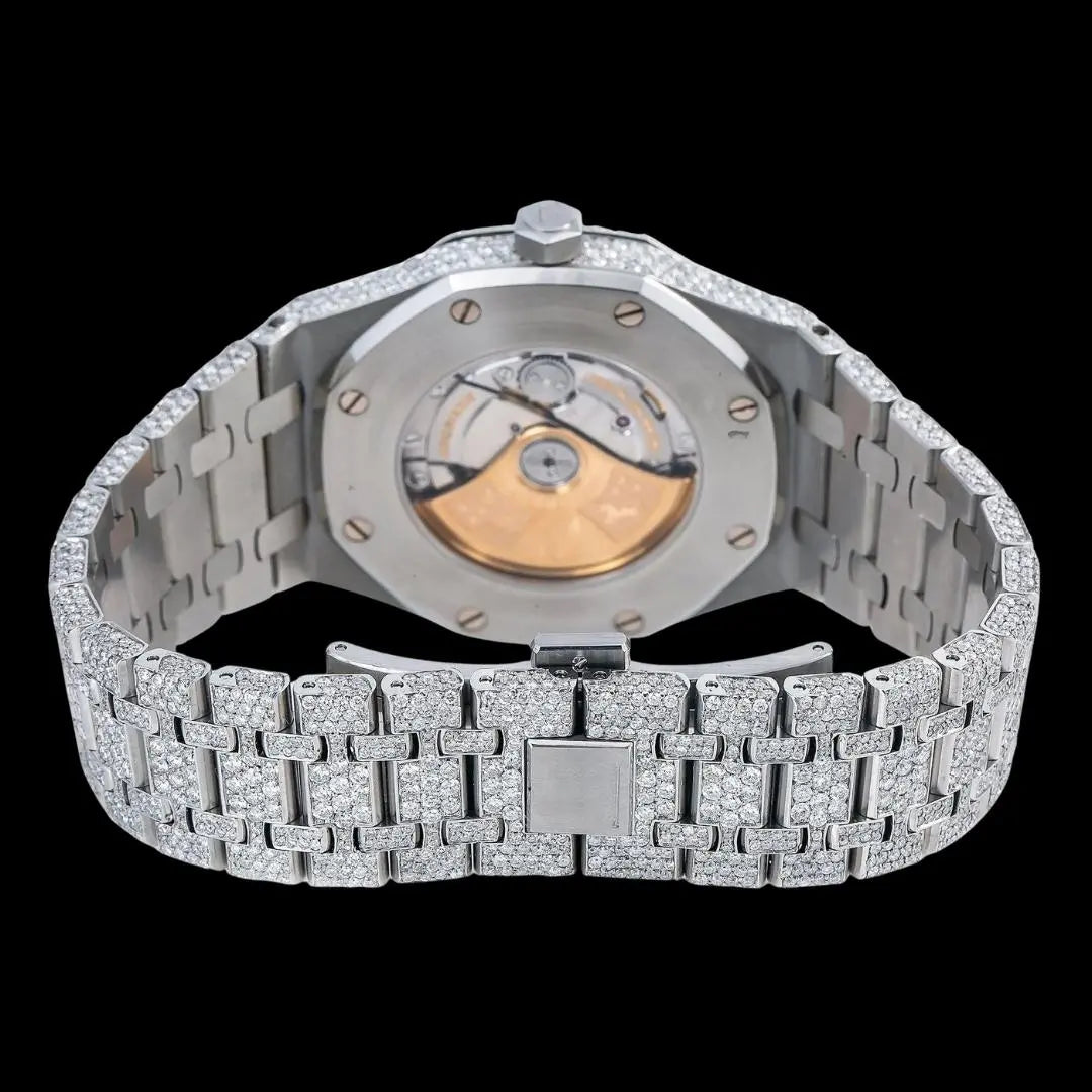 AP Royal Oak Baguette Markers Dial Fully Iced Out Moissanite Diamond Watch Caseback View