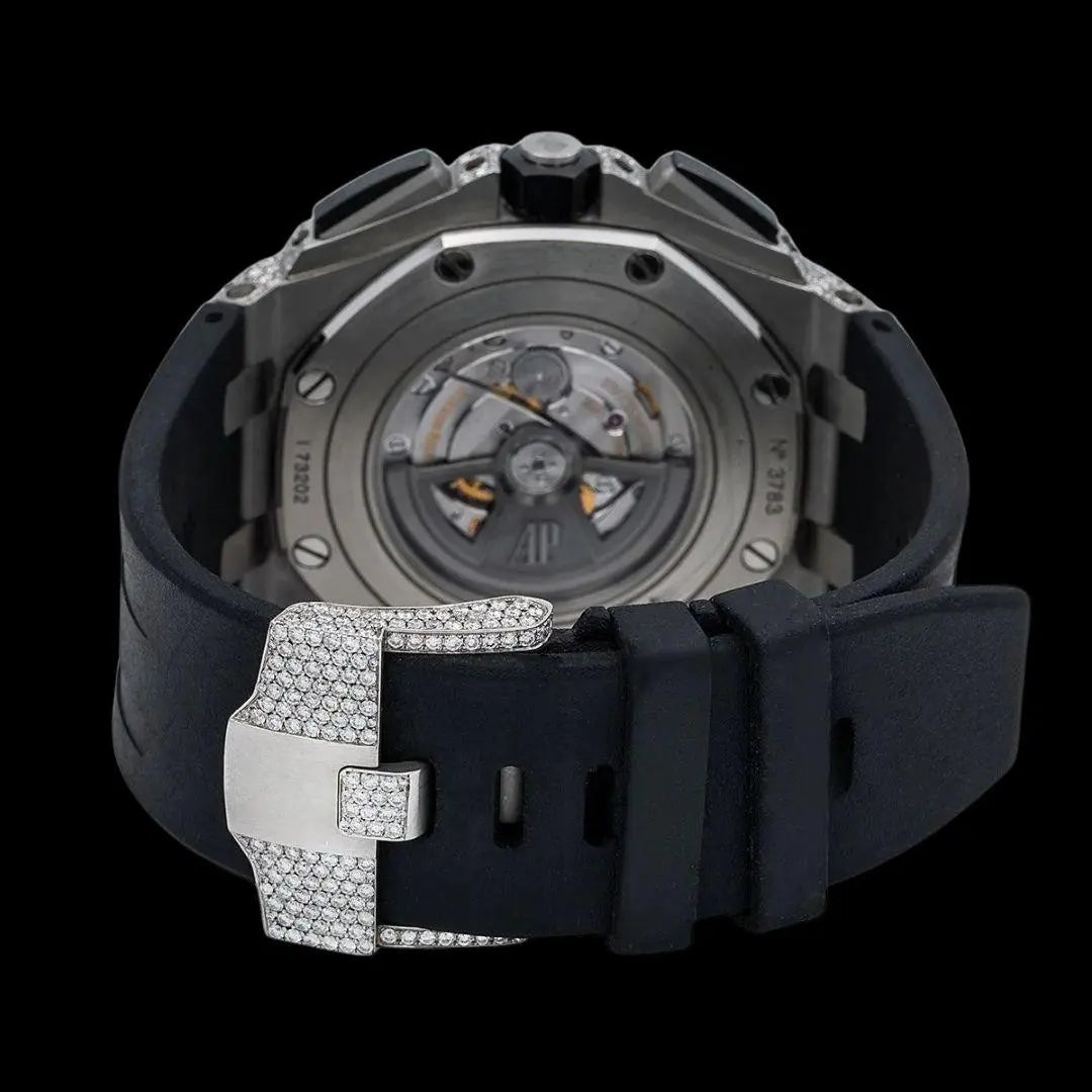 AP Royal Oak Chronograph Diamond Dial Semi Iced Out Black Rubber Strap Moissanite Watch Caseback View