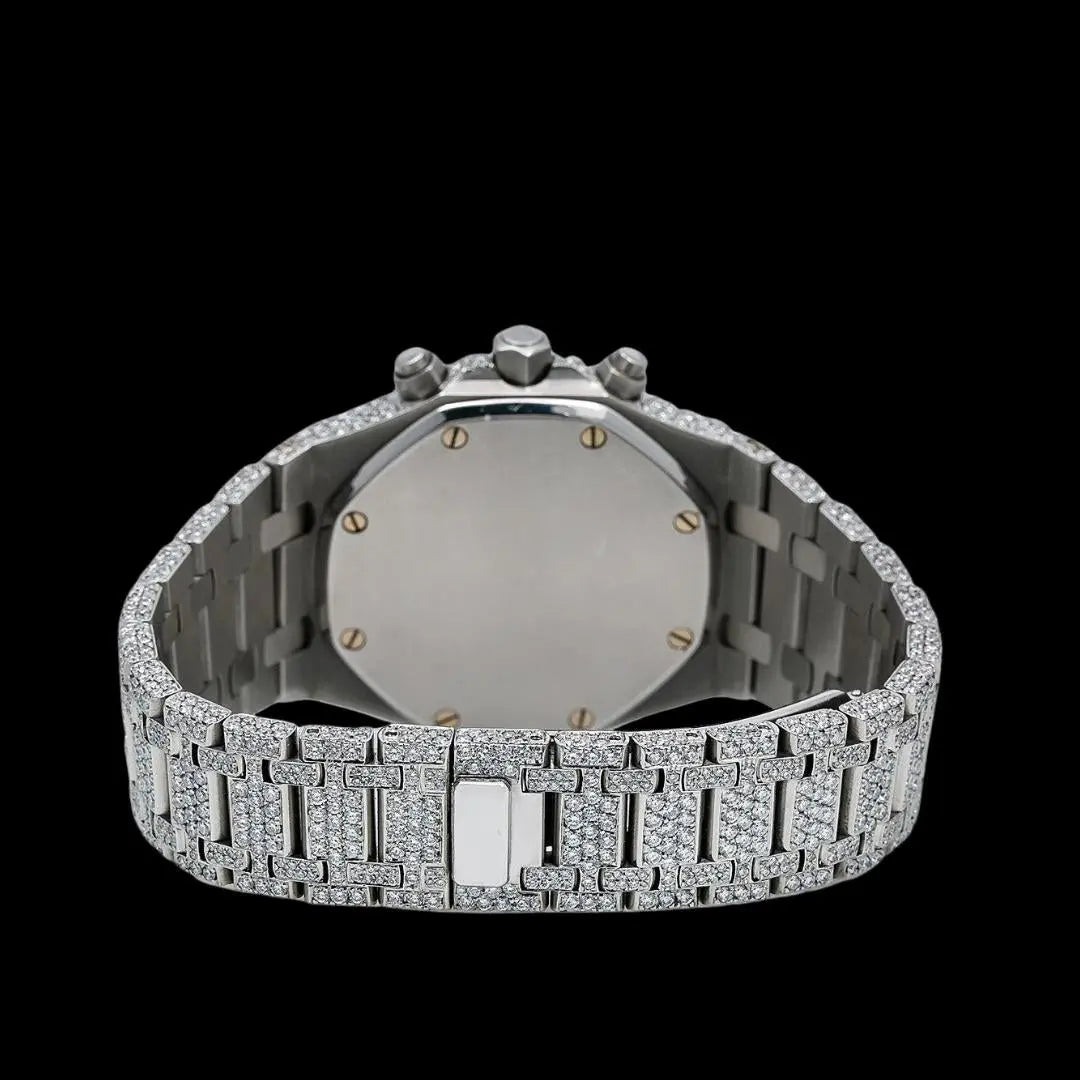 AP Royal Oak Diamond Chronograph Dial Stick Markers Fully Iced Out Moissanite Watch Caseback View