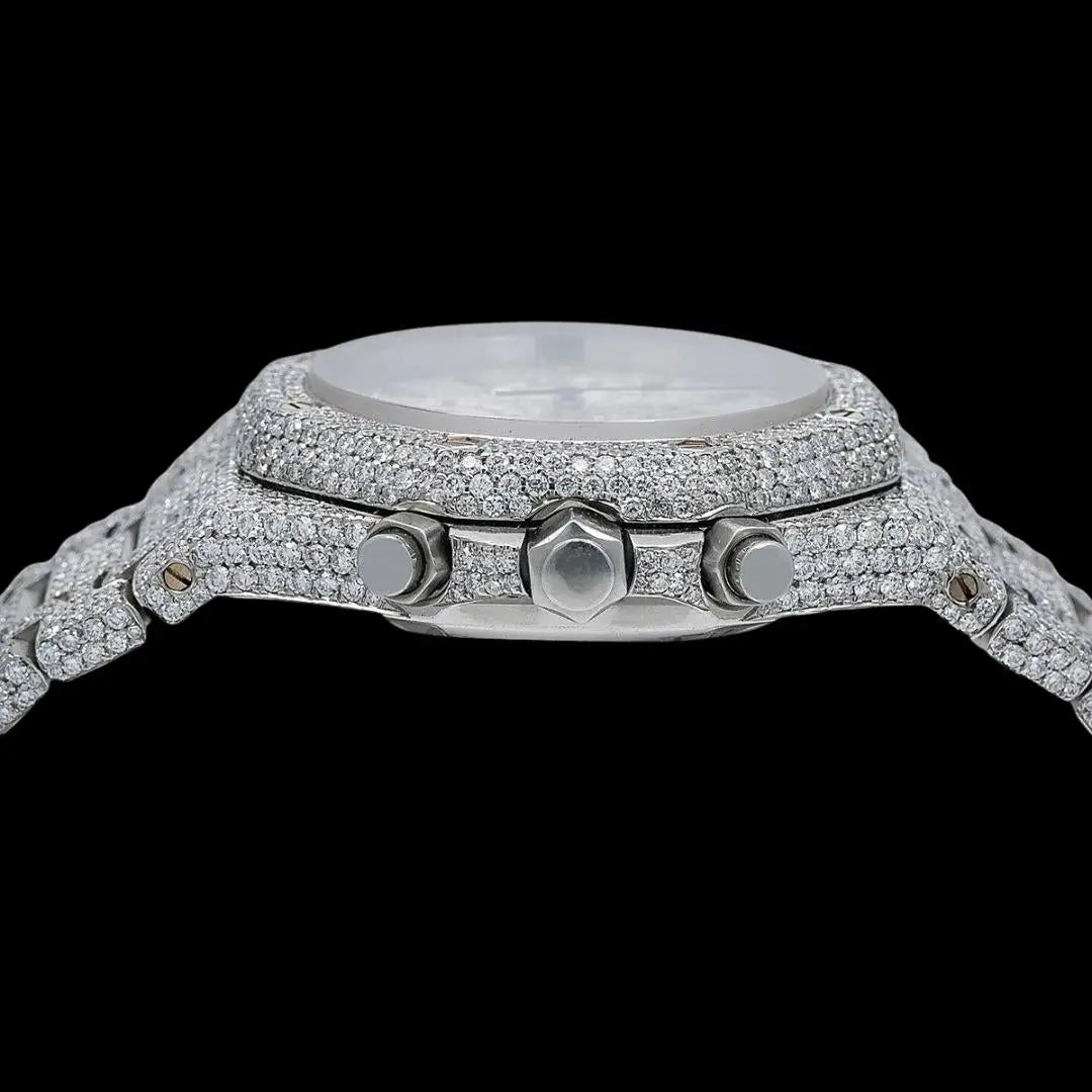 AP Royal Oak Diamond Chronograph Dial Stick Markers Fully Iced Out Moissanite Watch Crown View