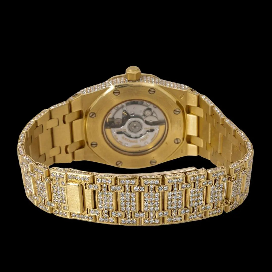 AP Royal Oak Mother of Pearl Dial Diamond Markers Fully Iced Out Rose Gold Moissanite Watch Caseback View