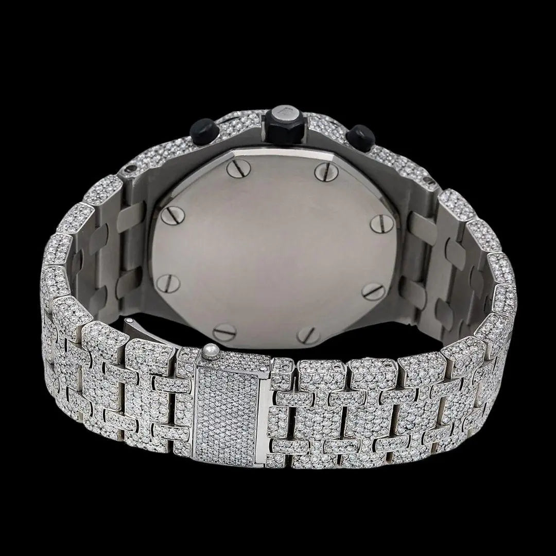 AP Royal Oak Offshore Black Standard Numerals Chronograph Dial Fully Iced Out Moissanite Watch Caseback View