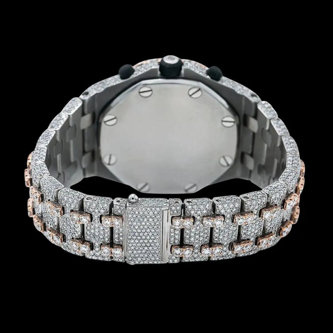 AP Royal Oak Offshore Chronograph Standard Numerals Dial Two Tone Fully Iced Out Moissanite Watch Caseback View