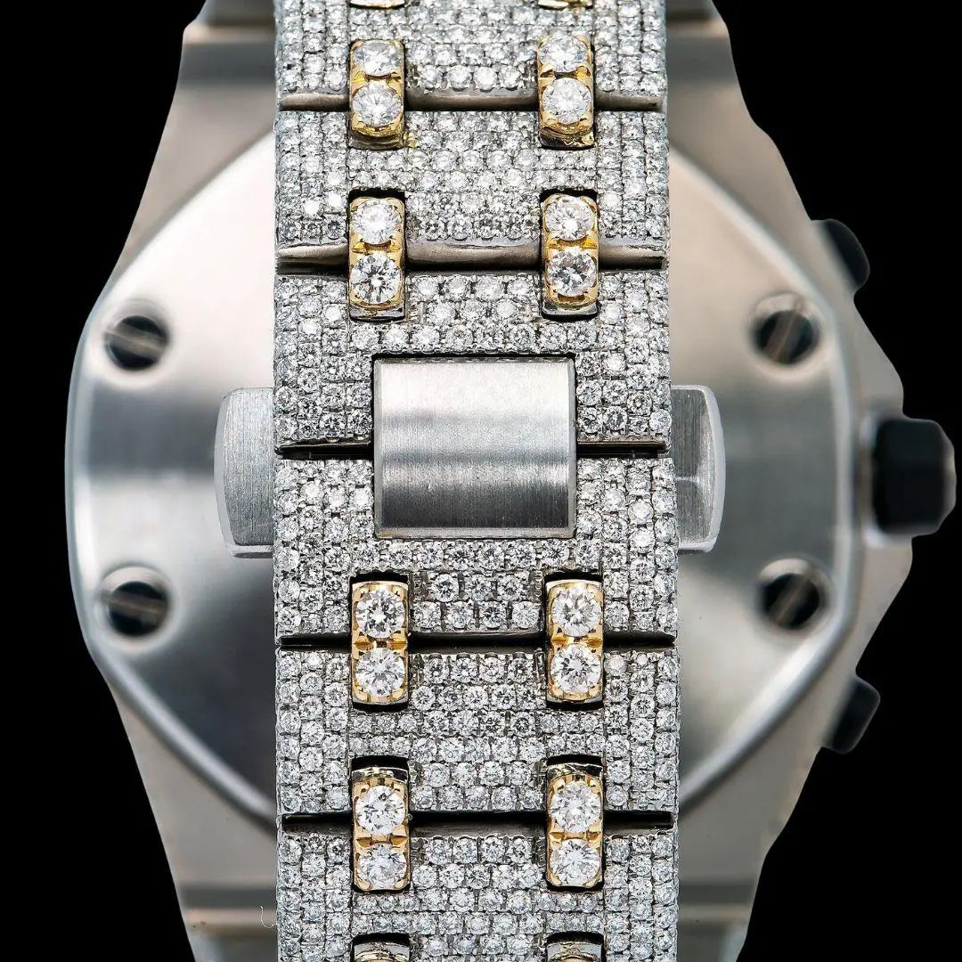 AP Royal Oak Offshore Chronograph Yellow Gold Dial Standard Numerals Two Tone Iced Out Moissanite Watch Bracelet View