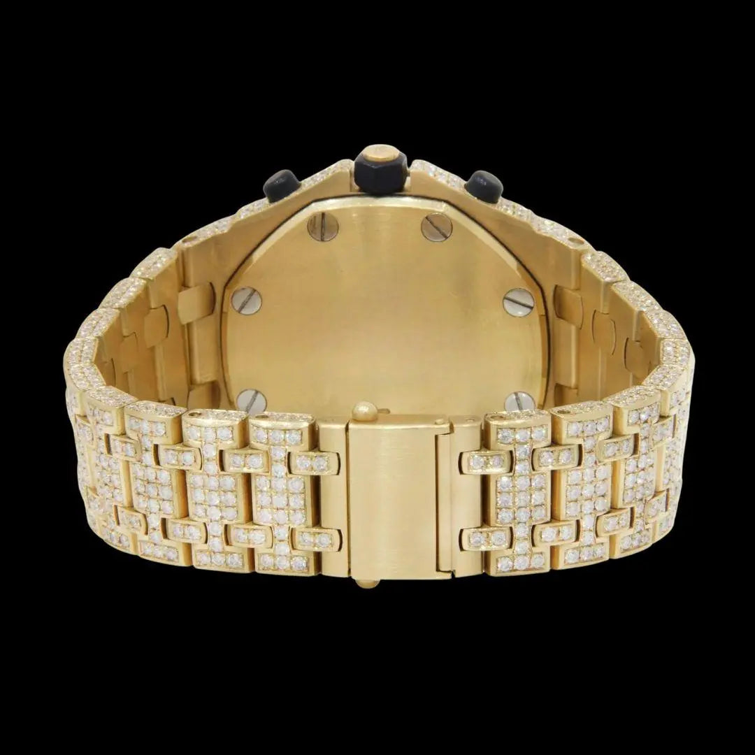 AP Royal Oak Offshore Standard Numerals Chronograph Dial Fully Iced Out Yellow Gold Moissanite Watch Caseback View