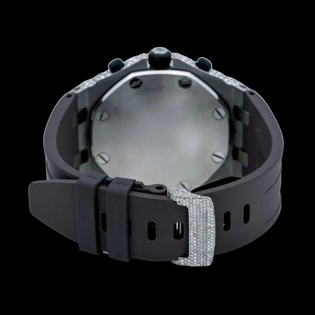 AP Royal Oak Offshore Standard Numerals Chronograph Dial Semi Iced Out Rubber Strap Watch Caseback View