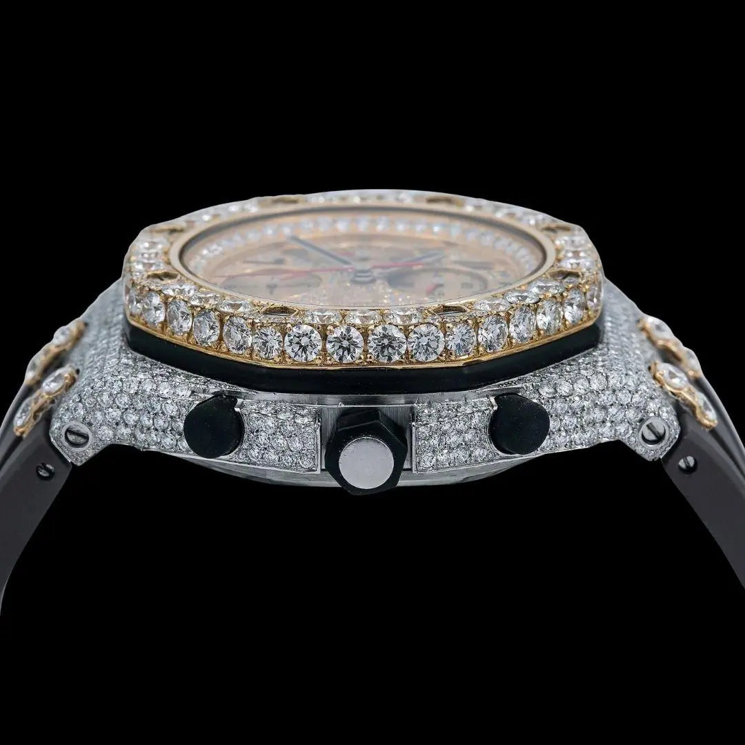 AP Royal Oak Offshore Standard Numerals Chronograph Dial Semi Iced Out Rubber Strap Watch Crown View