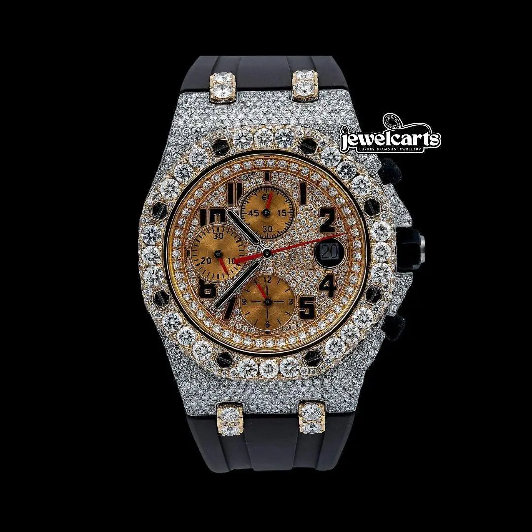 AP Royal Oak Offshore Standard Numerals Chronograph Dial Semi Iced Out Rubber Strap Watch Front View
