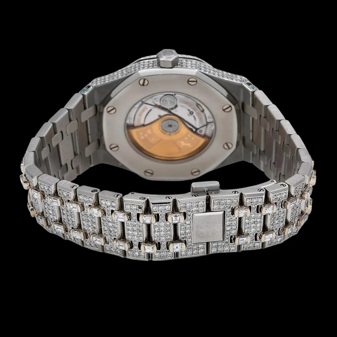 AP Royal Oak Red Arabic Numerals Dial Diamond Bezel Fully Iced Out Moissanite Watch Caseback View