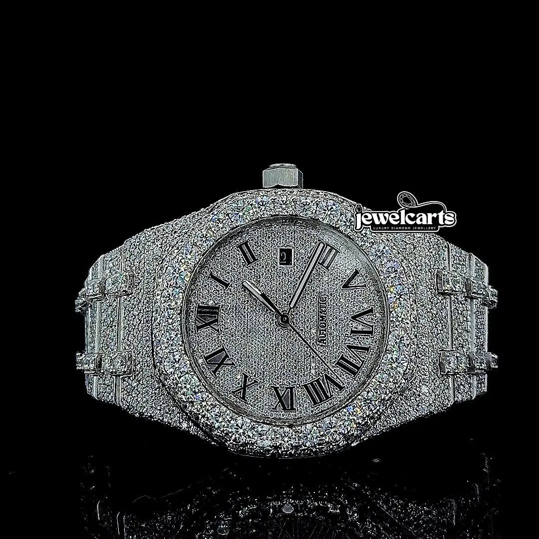 AP Royal Oak Roman Dial Fully Iced Out Moissanite Watch Front View