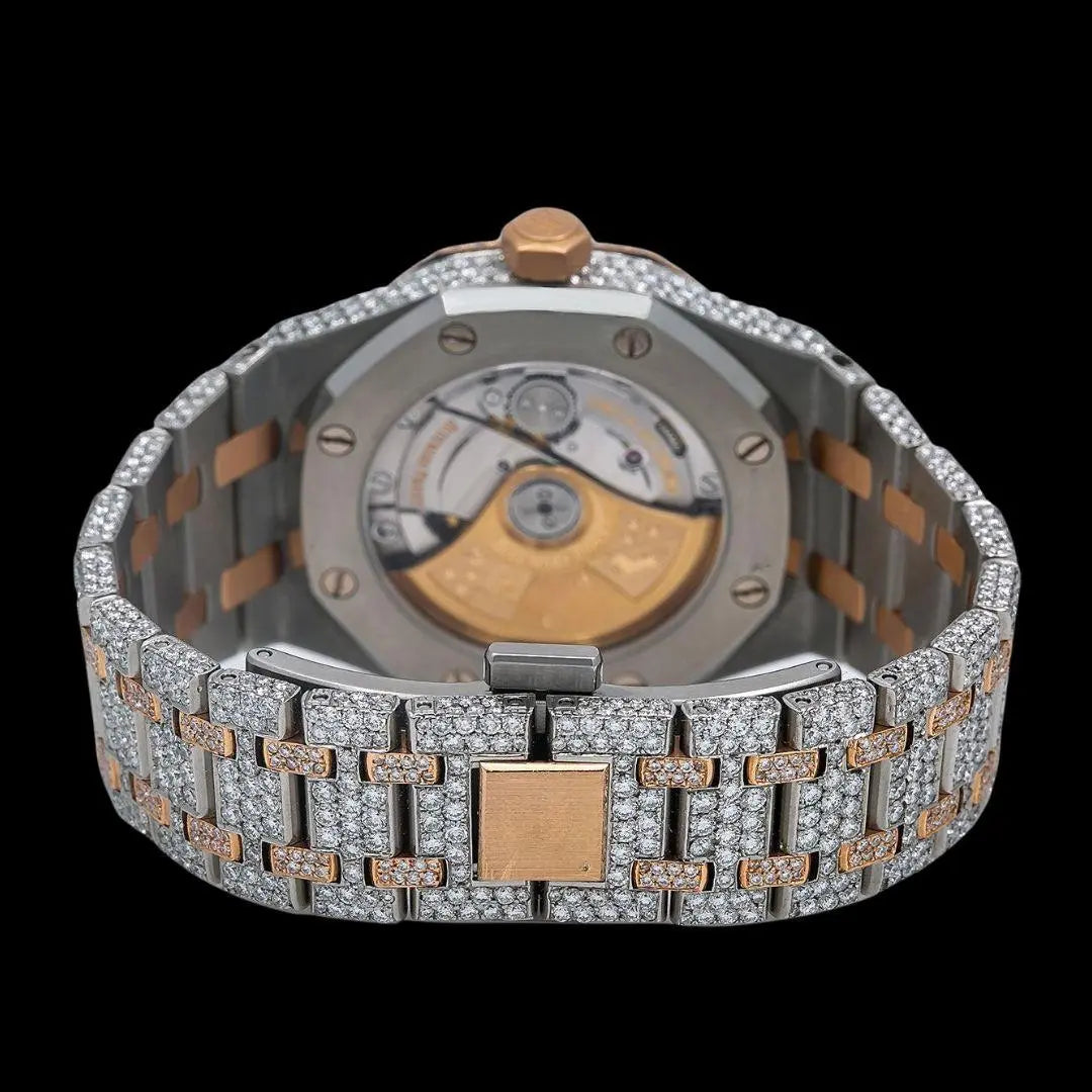 AP Royal Oak Stick Markers Rose Gold Dial Two Tone Iced Out Moissanite Watch Caseback View