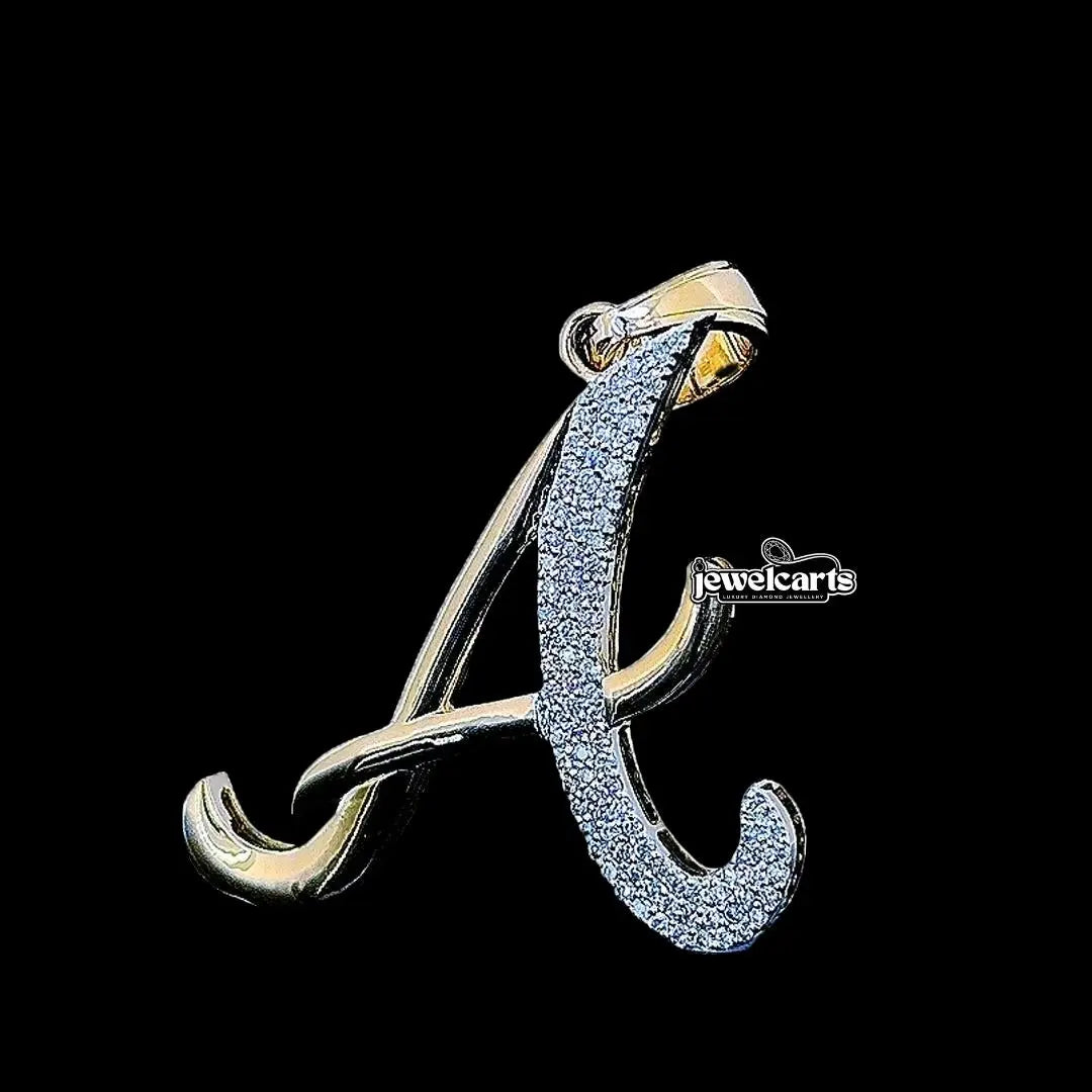A Iced Script Moissanite Pendant in 925 Sterling Silver Front View