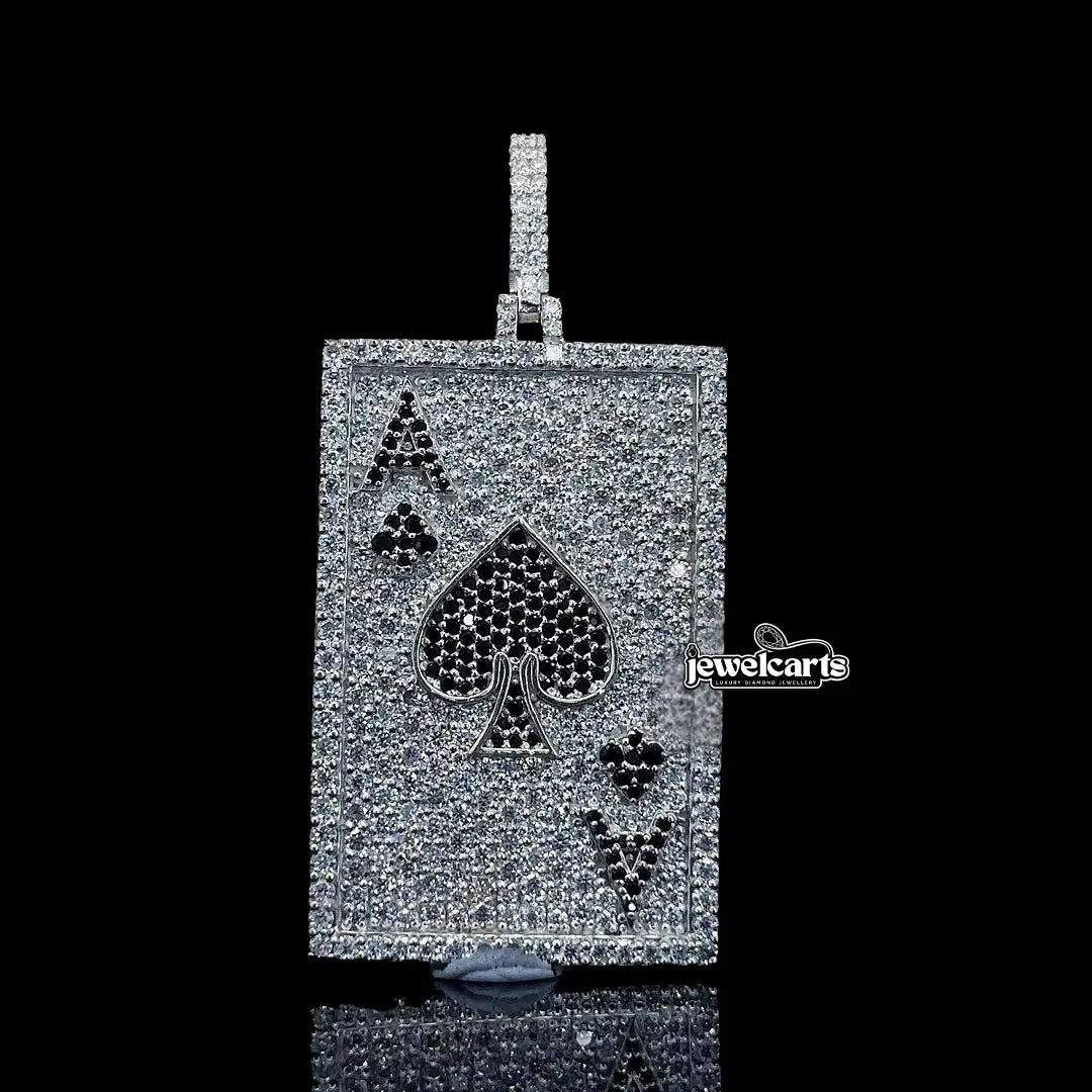 Ace Spade Moissanite Playing Card Pendant in 925 Sterling Silver Front View