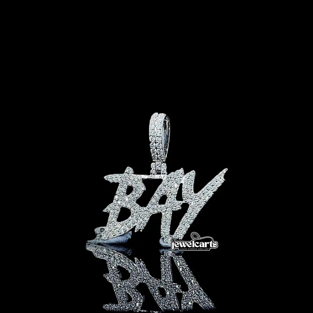 BAY Iced Letter Charm in 925 Sterling Silver Front View