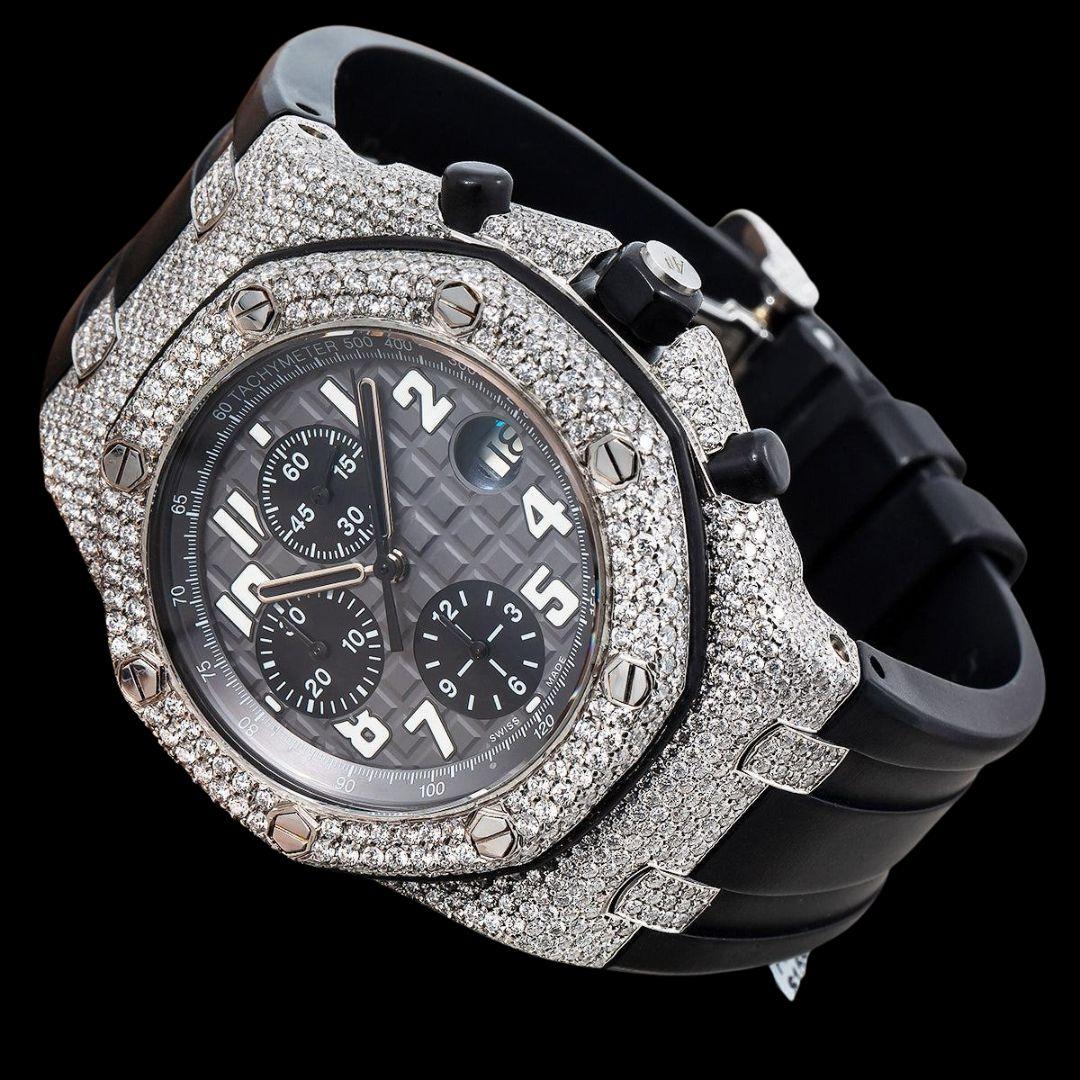 Black Moissanite AP Watch Close Up Front View