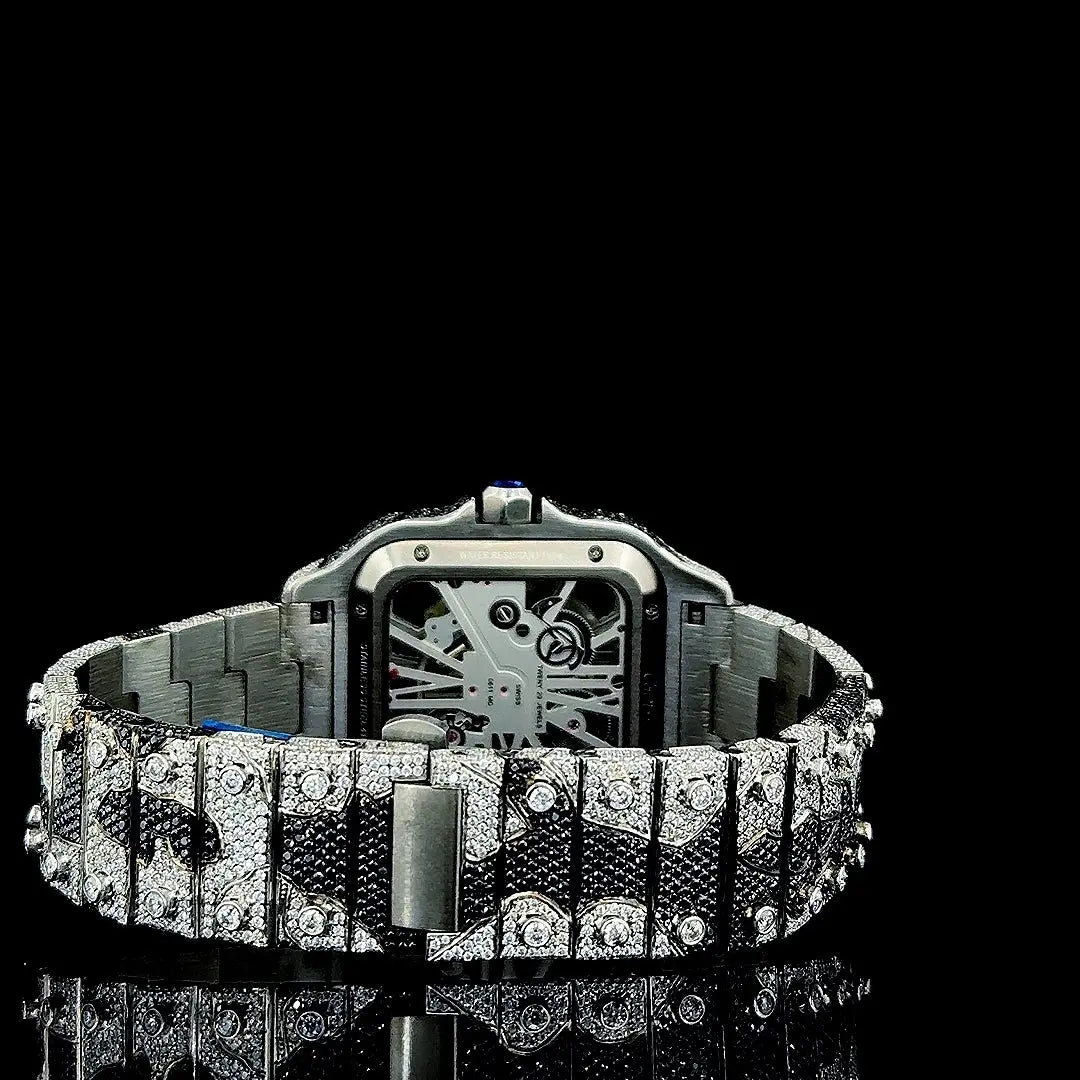 Black Moissanite Cartier Watch Caseback View