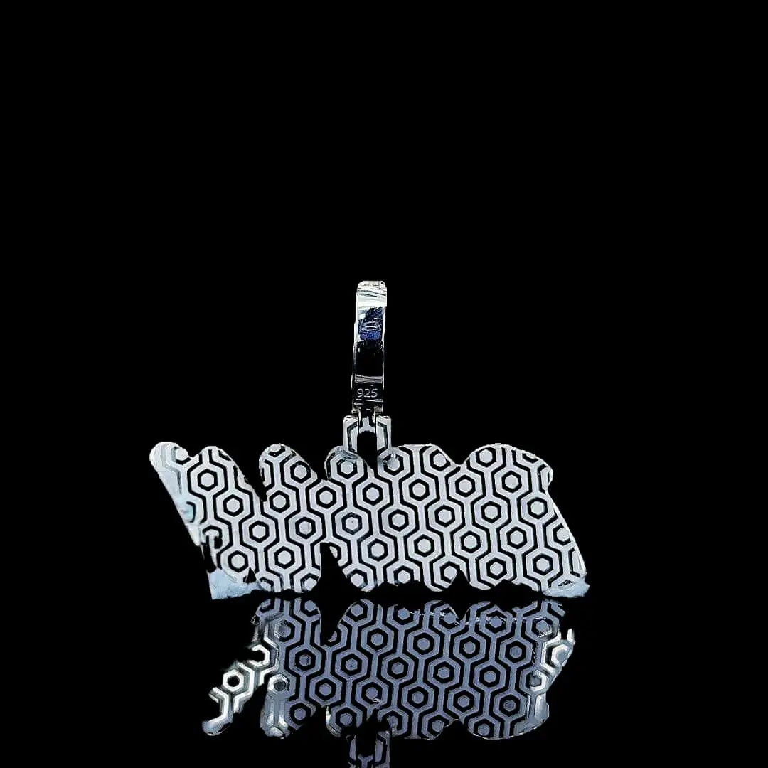 Brian Iced Script Moissanite Pendant in 925 Sterling Silver Back Side View