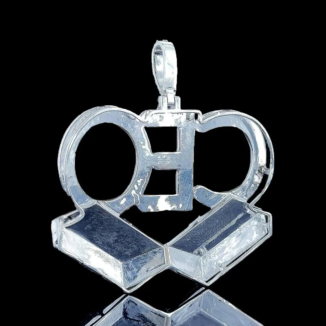 CEO Moissanite Block Letter Pendant in 925 Sterling Silver Close Up Back Side View