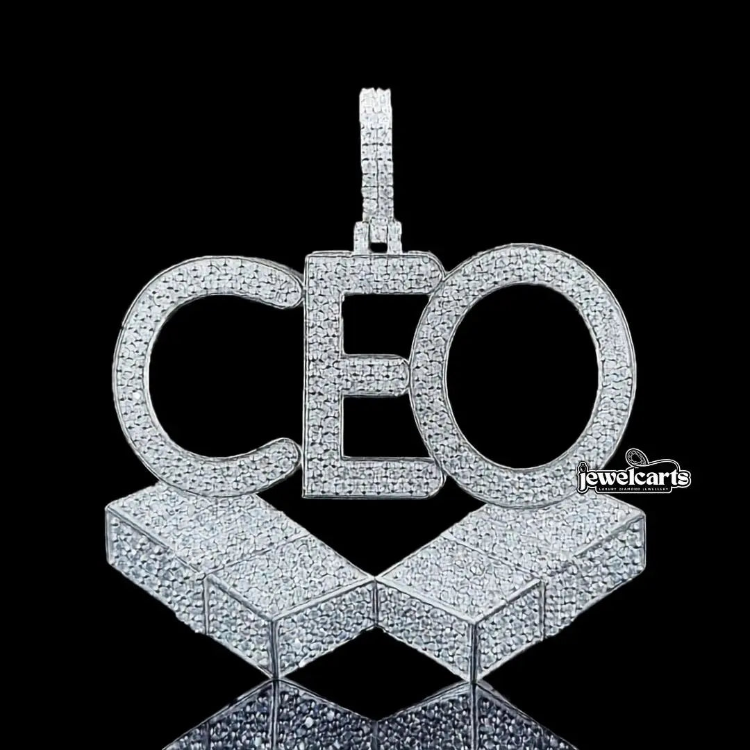 CEO Moissanite Block Letter Pendant in 925 Sterling Silver Front View