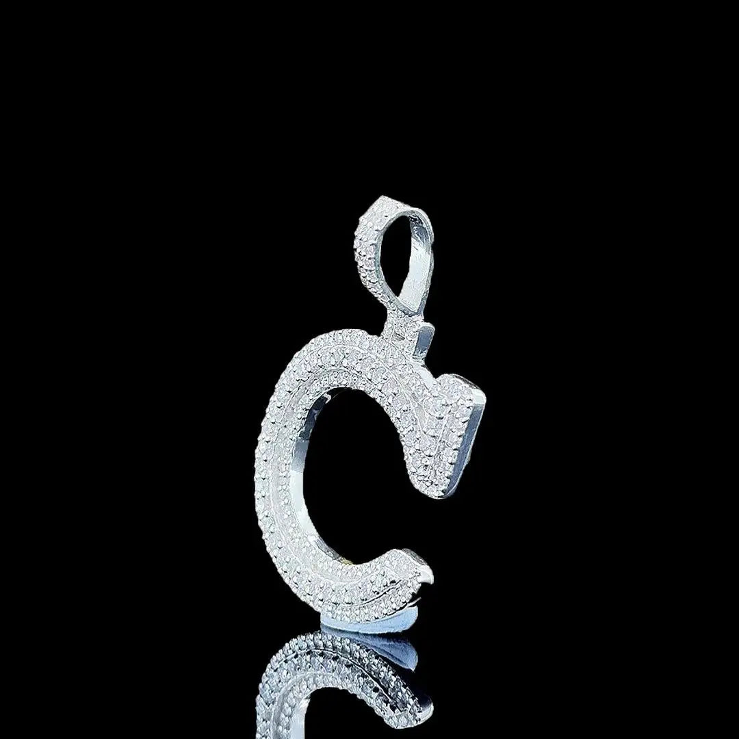C Initial Moissanite Pendant in 925 Sterling Silver Left Profile View