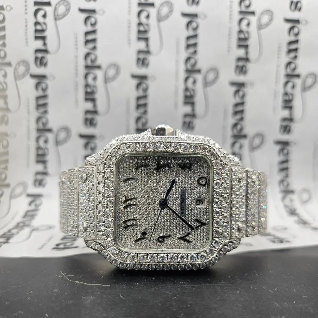 Cartier Santos Arabic Moissanite Watch Front View