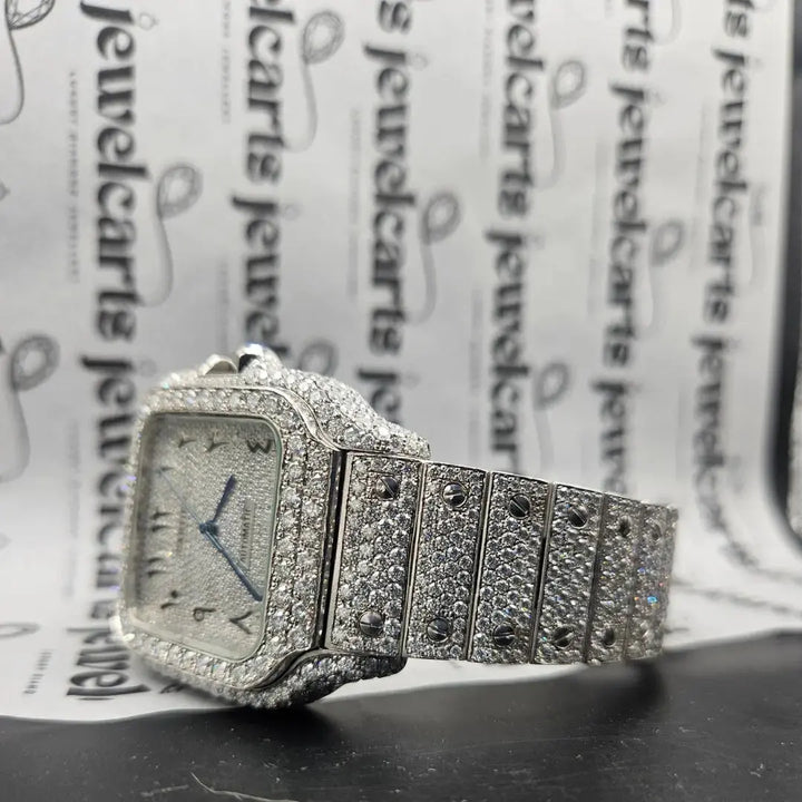 Cartier Santos Arabic Moissanite Watch Left Profile View