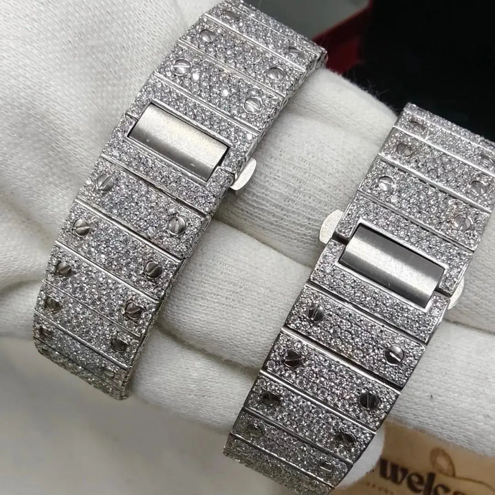 Cartier Santos Watch Fully Iced Out Rose Gold and White Gold Bracelet View