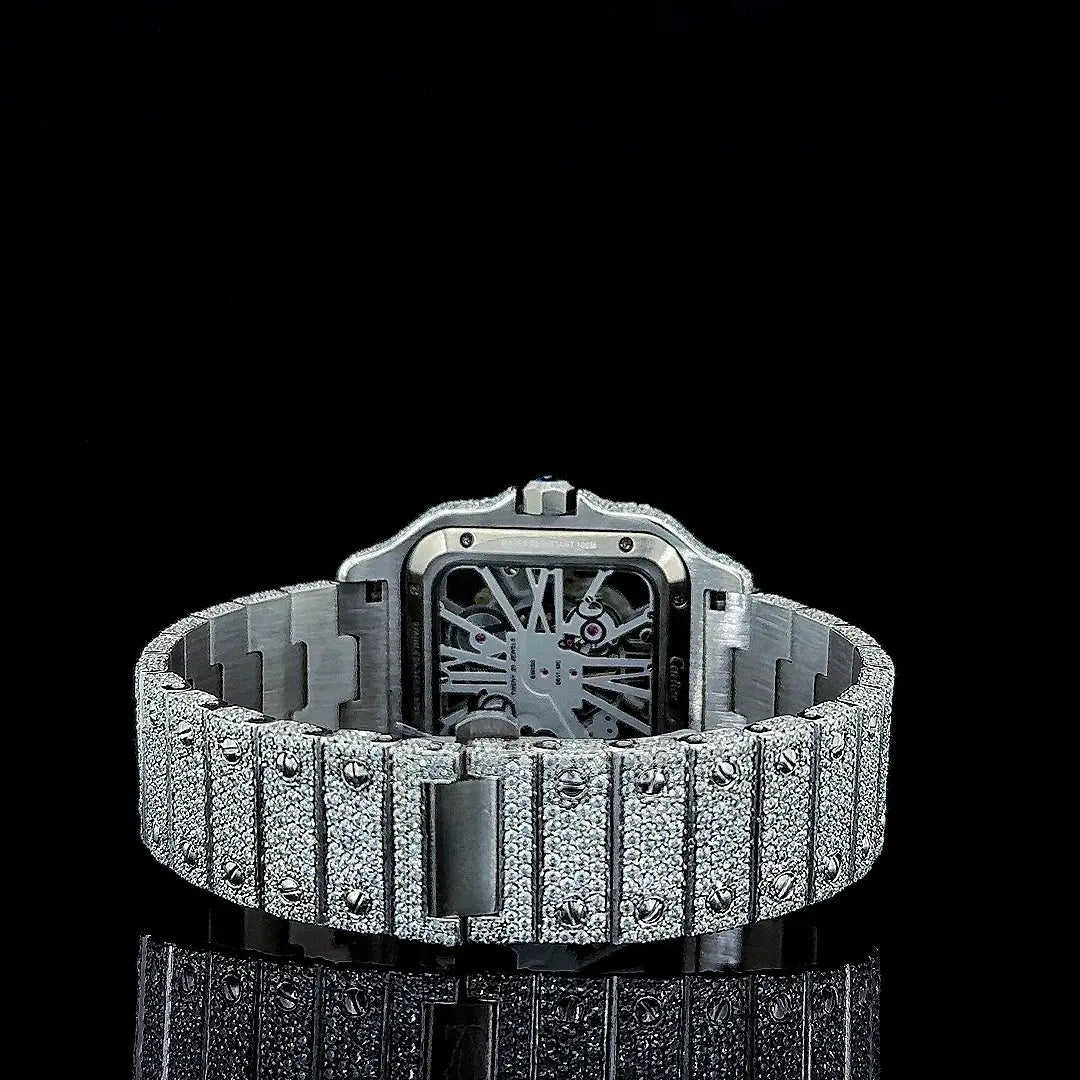 Cartier Skeleton Dial Fully Iced Out Moissanite Diamond Watch Caseback View
