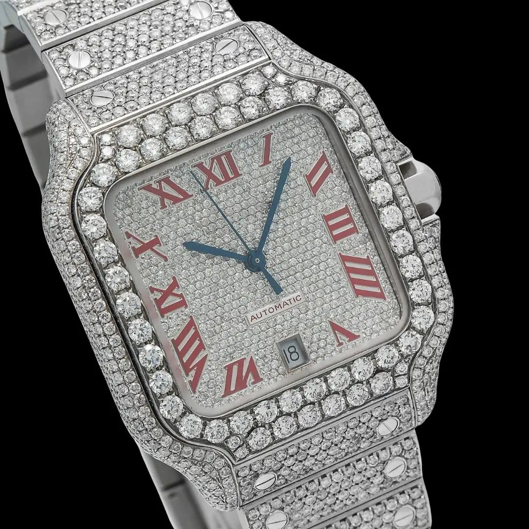 Cartier Watch Bust Down Moissanite Close Up Dial View