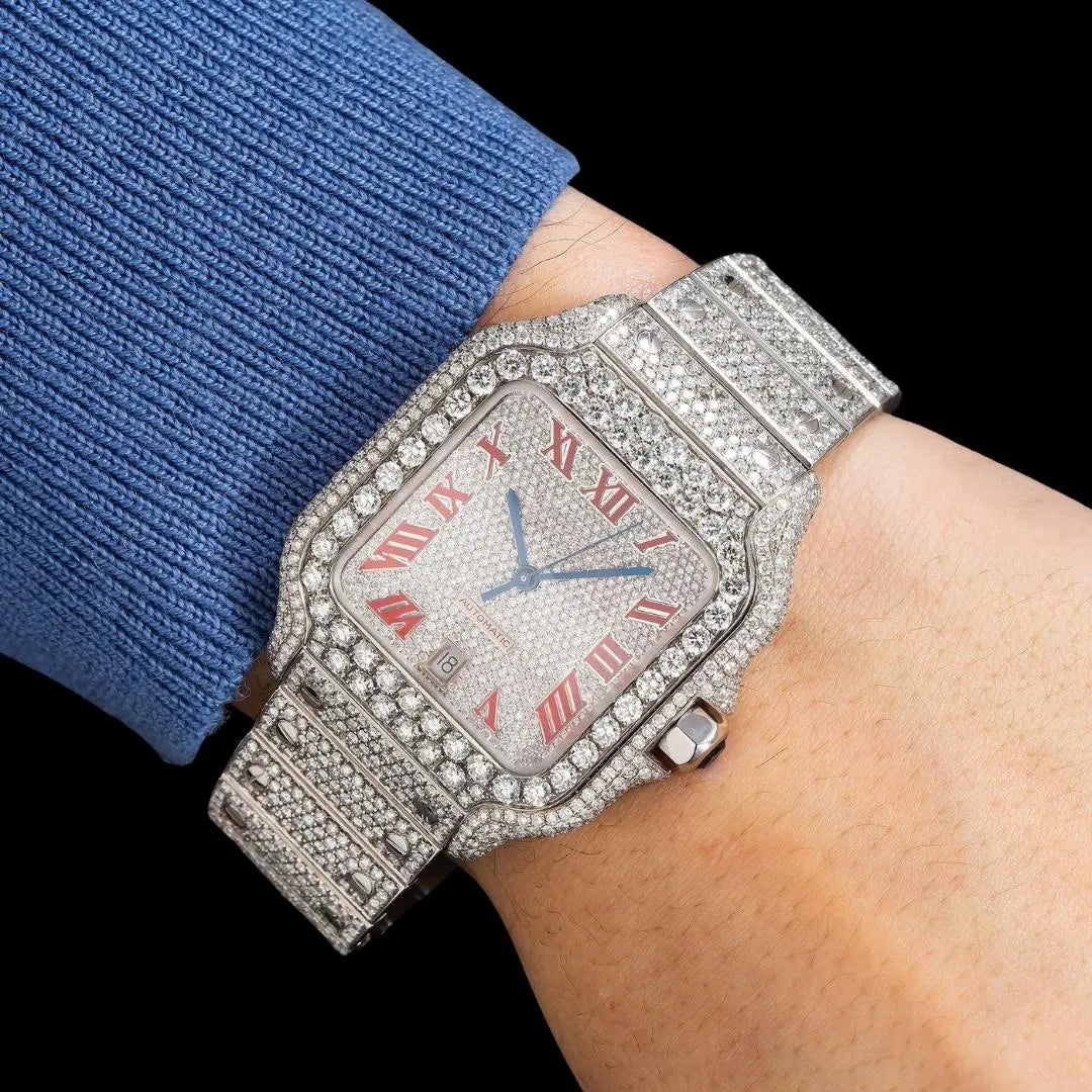 Cartier Watch Bust Down Moissanite On Wrist View