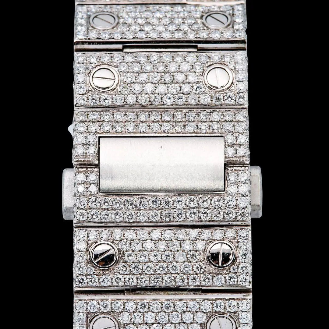 Champagne Roman Dial Cartier Santos Two Tone Yellow Gold Iced Out Moissanite Watch Bracelet View