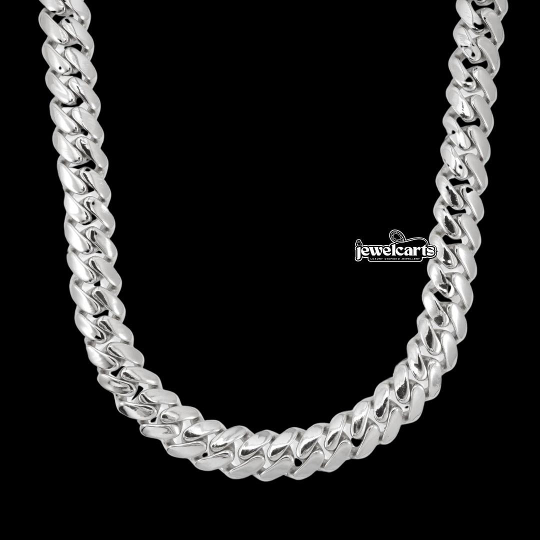 Custom Clasp 12MM Moissanite Miami Cuban Link Chain in 14K Gold Front View