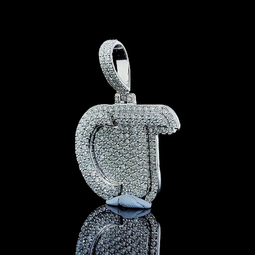 Diamond Signature CT Moissanite Letter Pendant in 925 Sterling Silver Close Up Front View