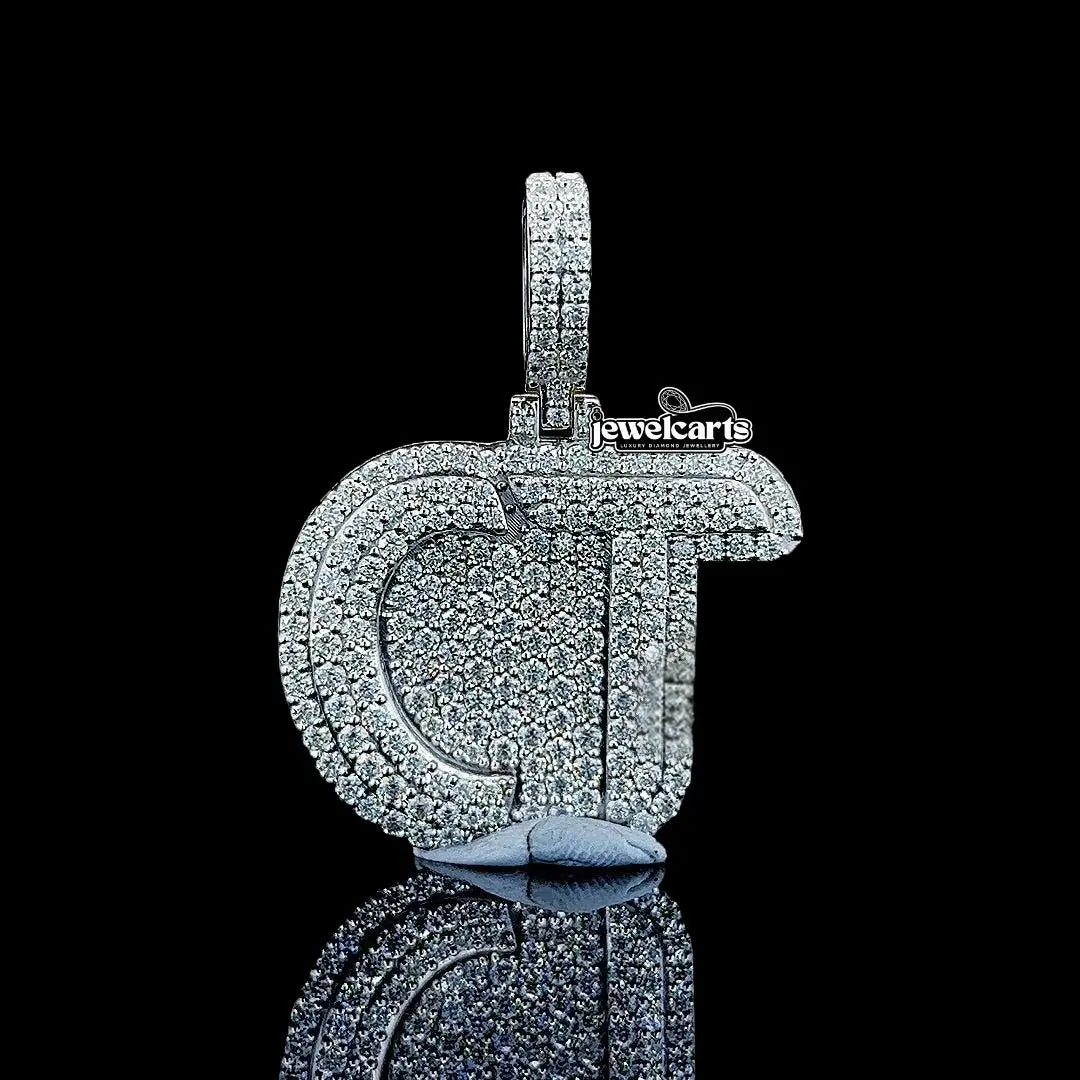 Diamond Signature CT Moissanite Letter Pendant in 925 Sterling Silver Front View