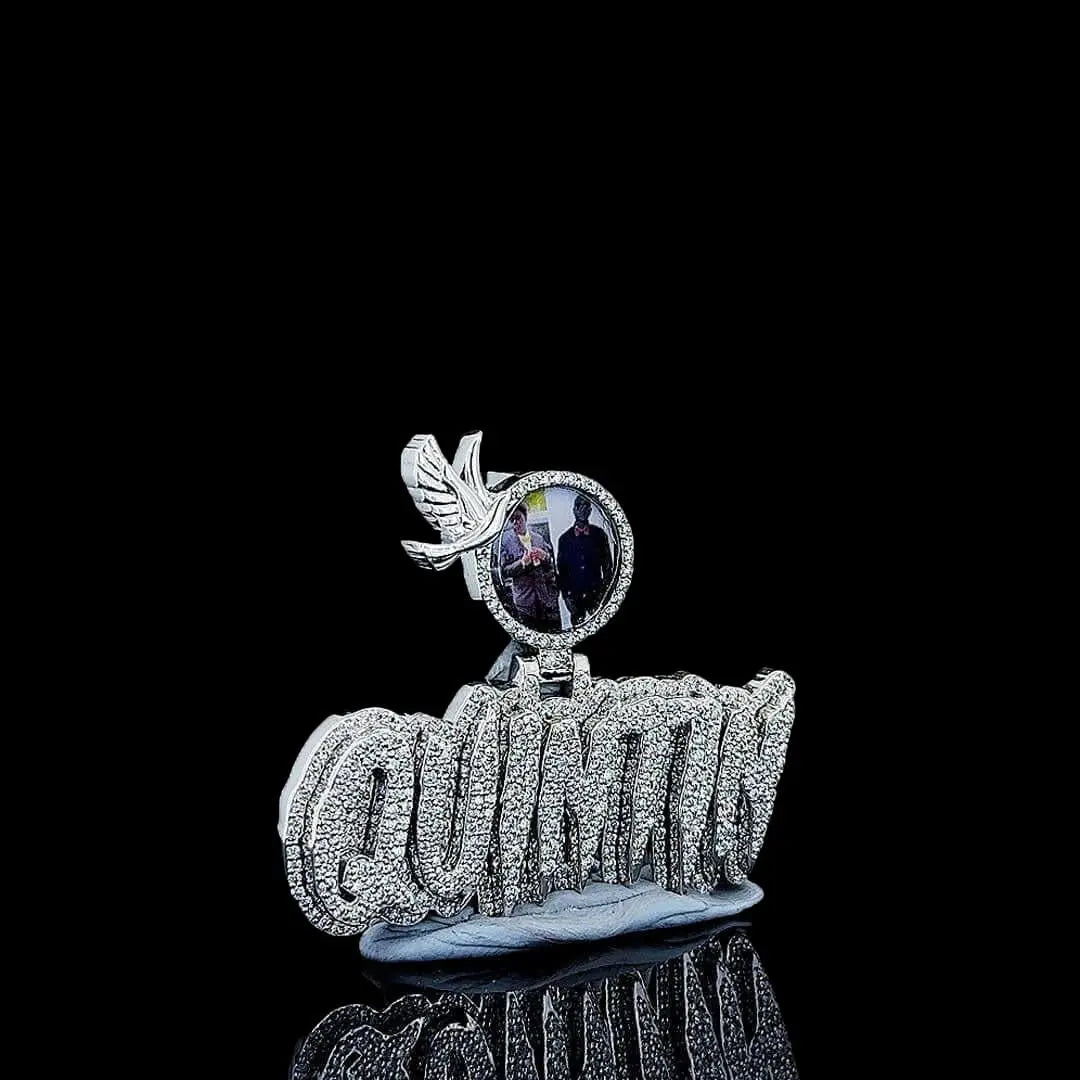 Flight of Memory Moissanite Letter Pendant in 925 Sterling Silver Right Profile View