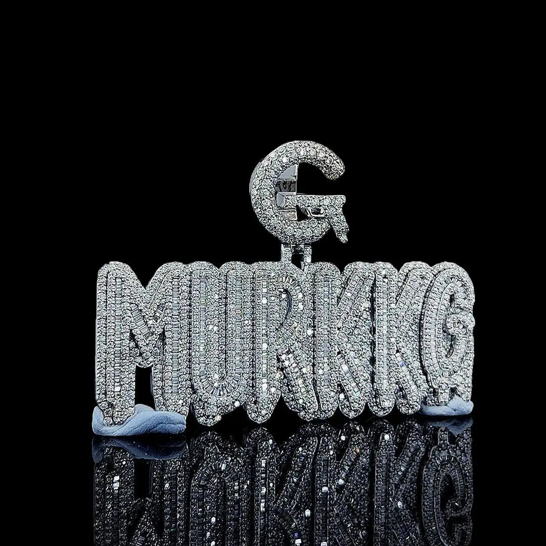 G-Murkkg Crown Jewel Moissanite Pendant in 925 Sterling Silver Full Close Up Front View