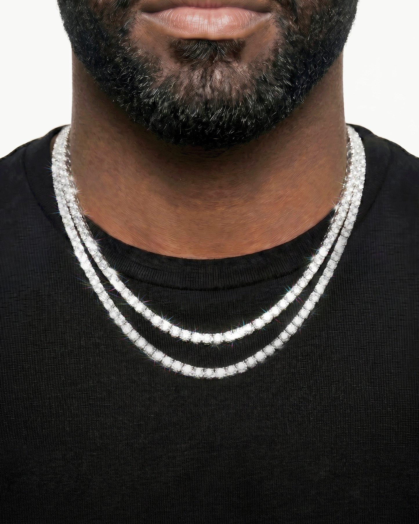 925 Sterling Silver VVS Moissanite Tennis and Cuban Chain Stack