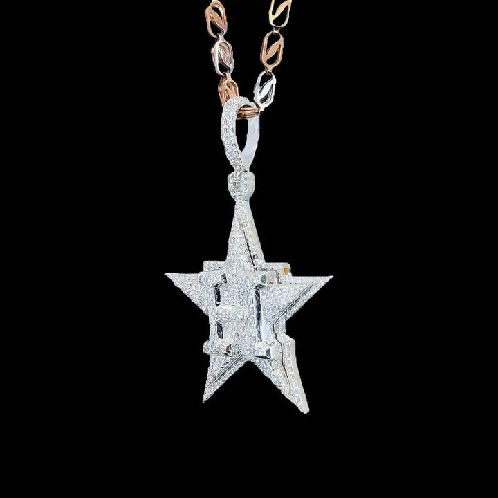 H Star Iced Moissanite Pendant in 925 Sterling Silver Left Profile View