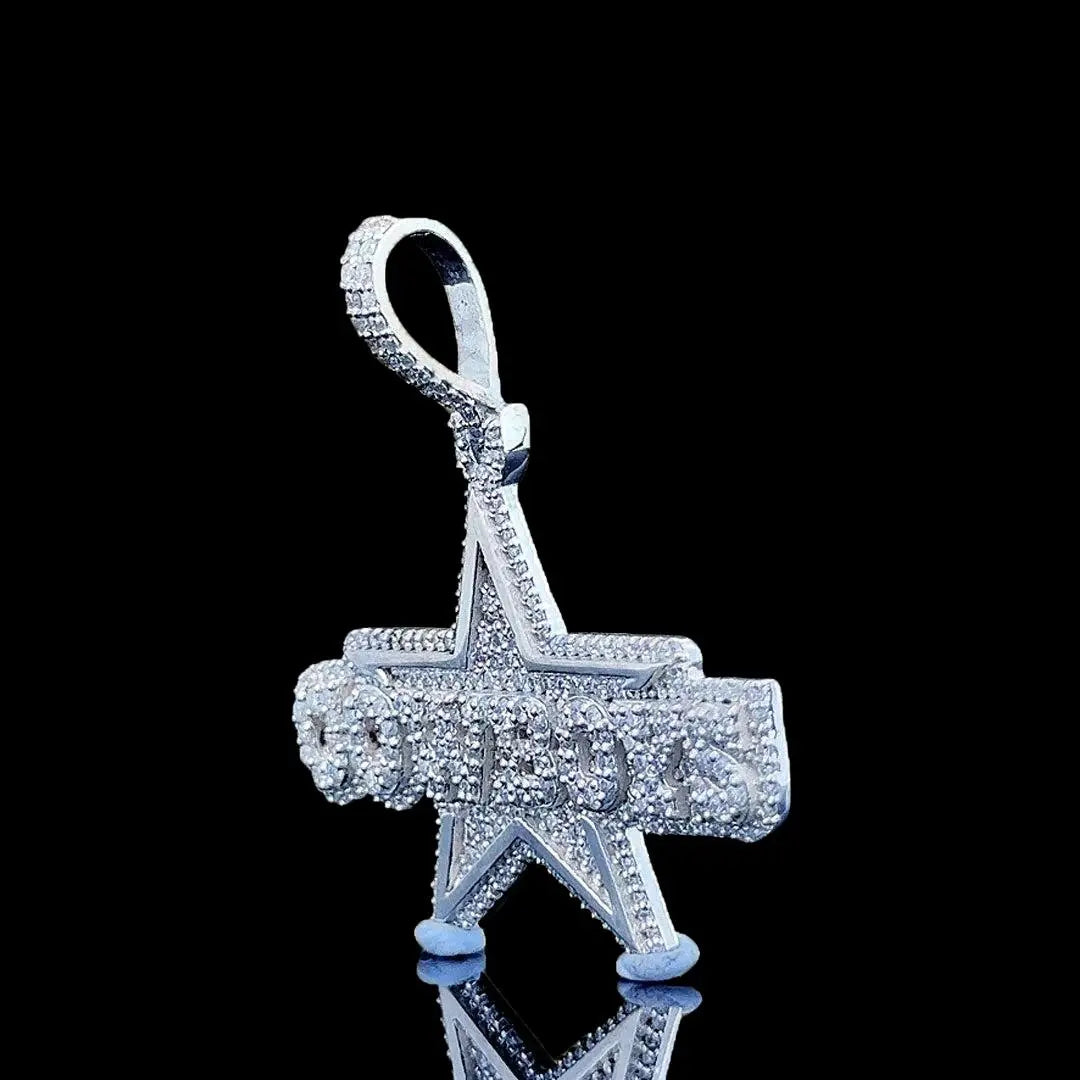 Iced Cowboys Star Moissanite Pendant in 925 Sterling Silver Left Profile View