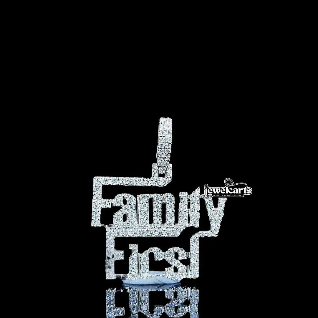 Iced Family First Moissanite Pendant in 925 Sterling Silver Front View