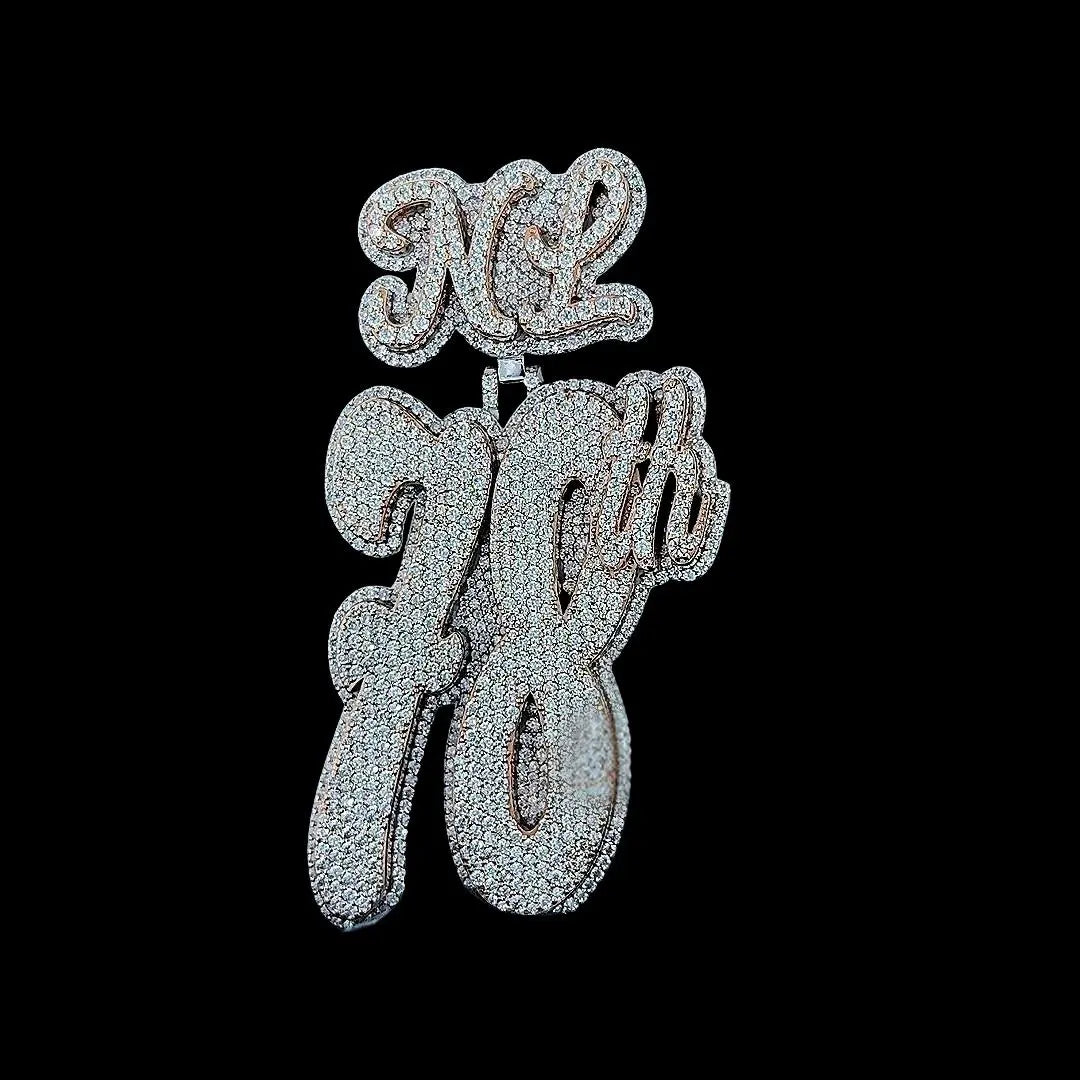 Iced Out 78th Moissanite Statement Pendant Close Up Front View