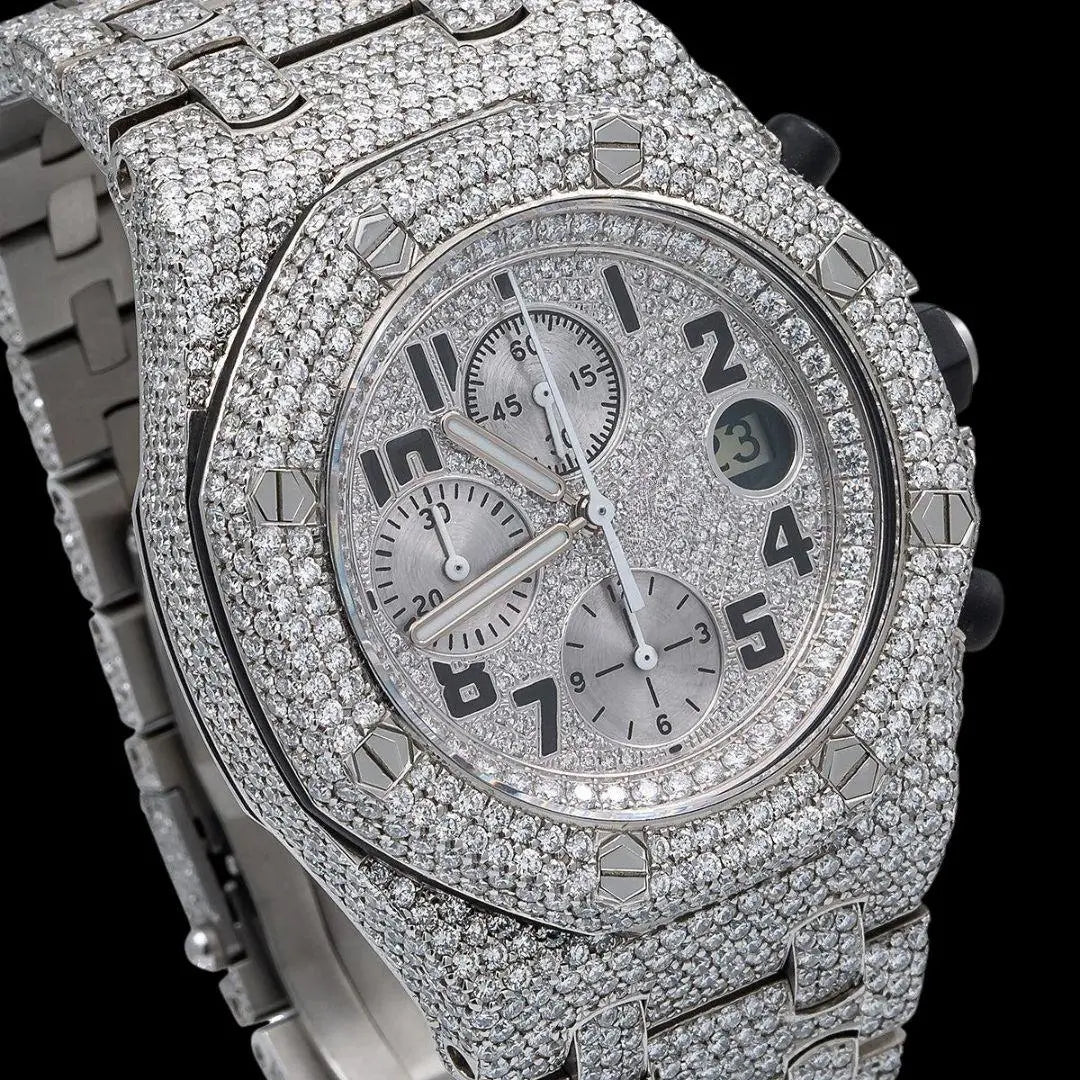 Iced Out AP Moissanite Watch Close Up Dial View