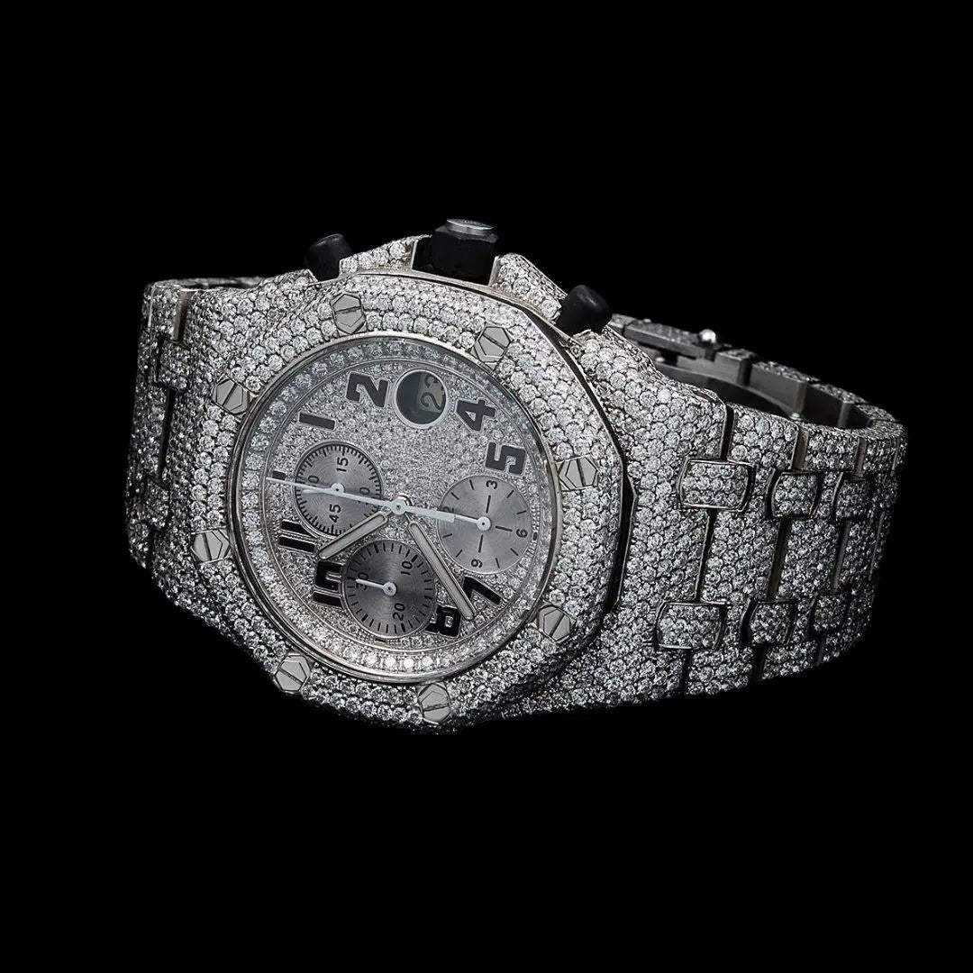 Iced Out AP Moissanite Watch Close Up Front View